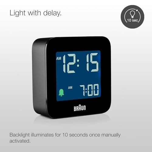 Braun Digital Travel Alarm Clock with Snooze, Compact Size, Negative LCD Display, Quick Set, Crescendo Beep Alarm in Black, Model BC08B (1-Pack) - Image 3