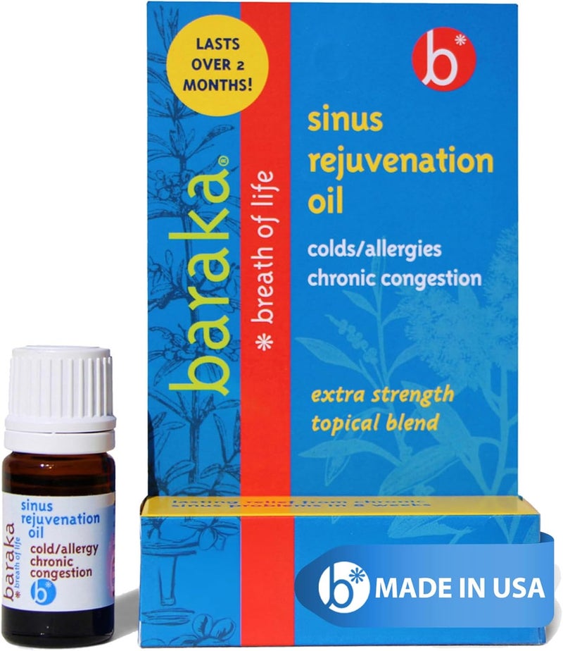 Baraka Sinus Rejuvenation Oil - A Powerful Blend of 6 Organic Essential Oils for Enhanced Breathing and Relaxation - Helps Rejuvenate Your Sinuses - Ideal for Daily Use - 4 ml