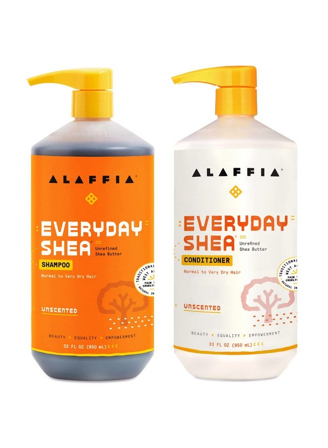 Alaffia Everyday Shea Shampoo And Conditioner - Normal To Very Dry Hair, Gently Cleanses, Moisturizes, Restores And Protects Hair With Certified Fair Trade Unrefined Shea Butter, Unscented, 32 Oz Each - Image 1
