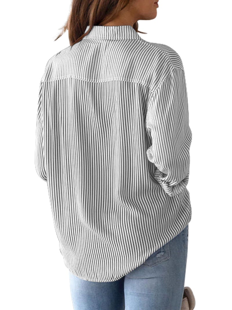 CUNLIN Grey Long Sleeve Shirt Womens Striped Button Down Women Up Boyfriend Shirts for Cotton Blouses Oversized Work Tops Grey Size XS - Image 2