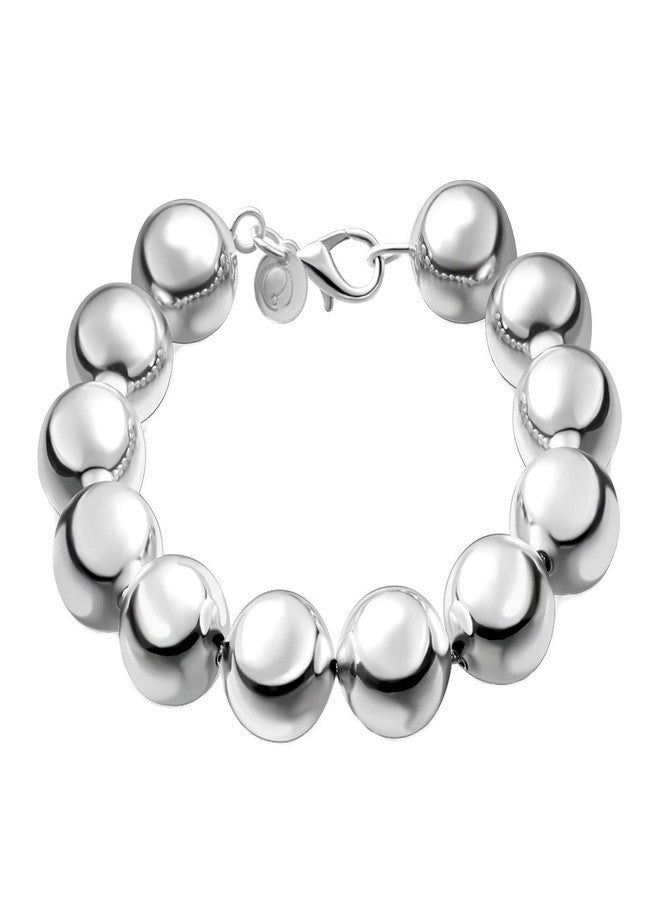 LZD Women's Unisex Sterling Silver Plated Bracelet Hollow Beads Balls Size 8 Inches 14MM Lobster L36 - Image 1