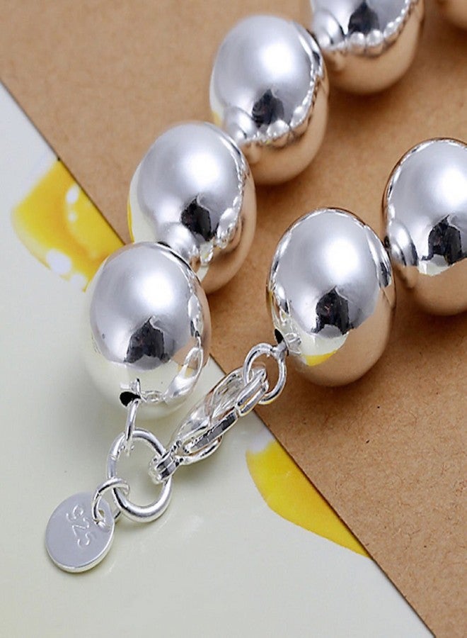LZD Women's Unisex Sterling Silver Plated Bracelet Hollow Beads Balls Size 8 Inches 14MM Lobster L36 - Image 2