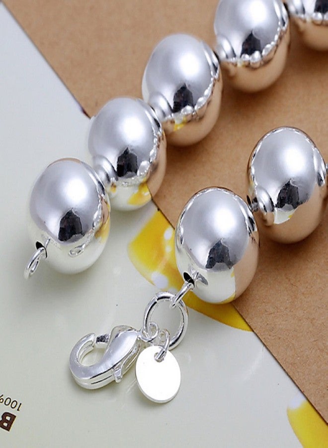 LZD Women's Unisex Sterling Silver Plated Bracelet Hollow Beads Balls Size 8 Inches 14MM Lobster L36 - Image 3