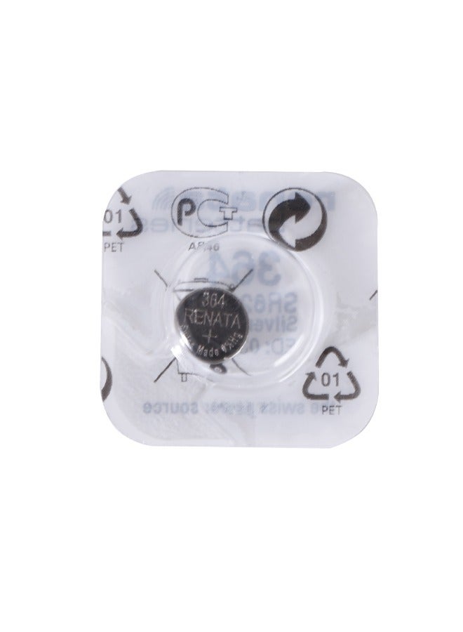 Renata wristwatch battery - Swiss made, 1.55V button cell, Renata Long Life Battery, Strap (1 pcs) 364-1, SR721SW - Image 1