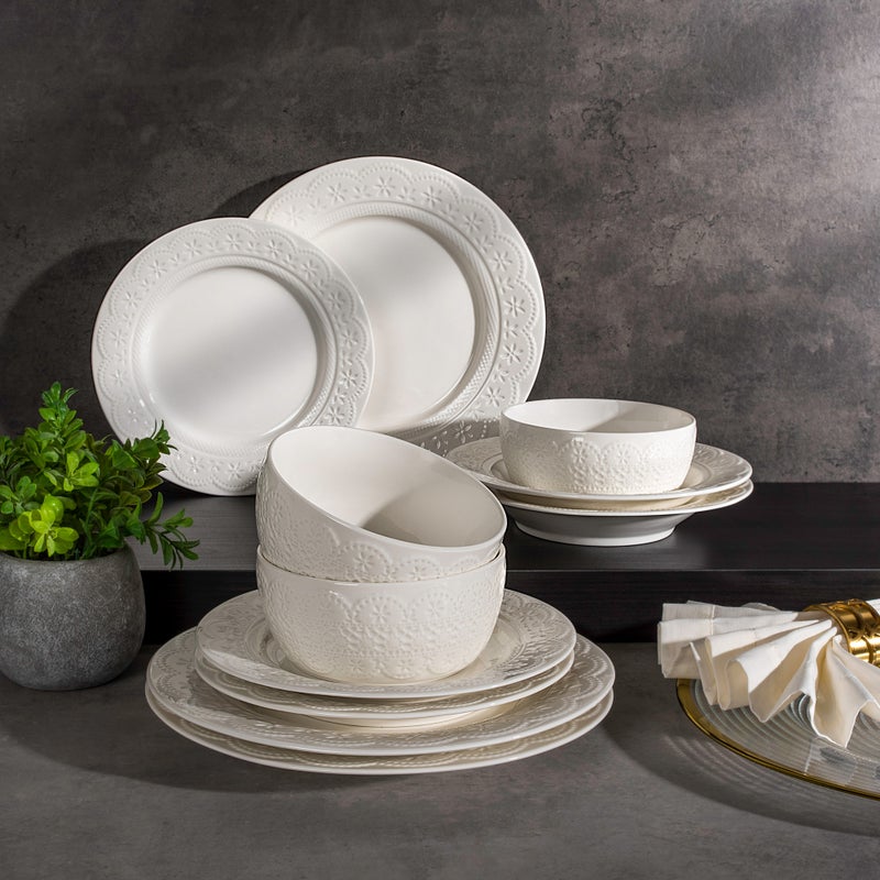 لا ميسا طقم عشاء بورسلان من لا ميسا باللون الأبيض 16 قطعة - Image 1
