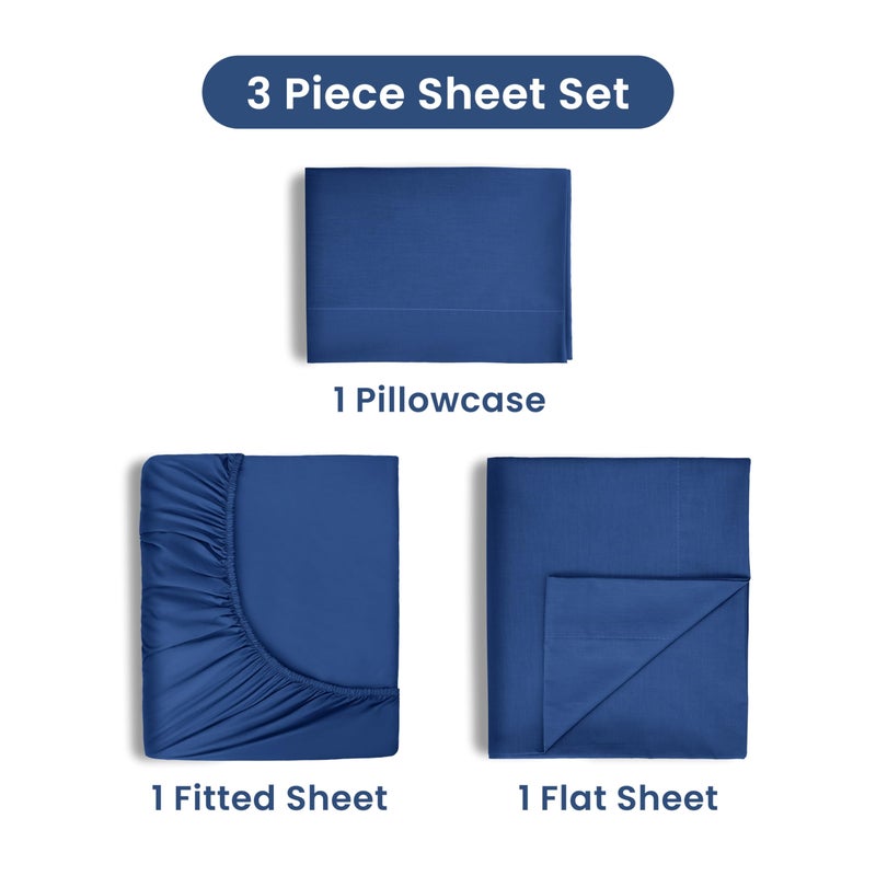 Martex 3 Piece Twin Sheets Set | Twin Bed Sheets Set â€“ Light Weight, Soft Breathable Sheets | Brushed Cotton Rich Blend | Secure-Fit, Wrinkle Resistant, Durable, Easy Care Bed Sheets | Comfy Sheets | Blue - Image 3