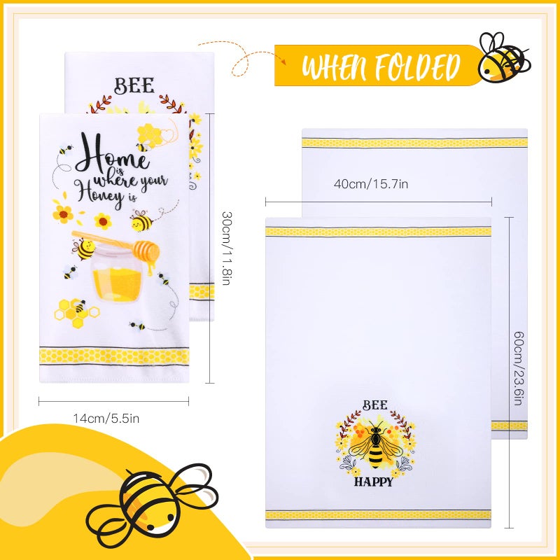 Minatee 7 Pcs Bee Kitchen Decor Set  Including 2 Pcs Bee Kitchen Towels and 5 Pcs Cute Bee Wooden Spoons Rustic Bamboo Utensils Gifts for Housewarming Bridal Shower Anniversary - Image 2