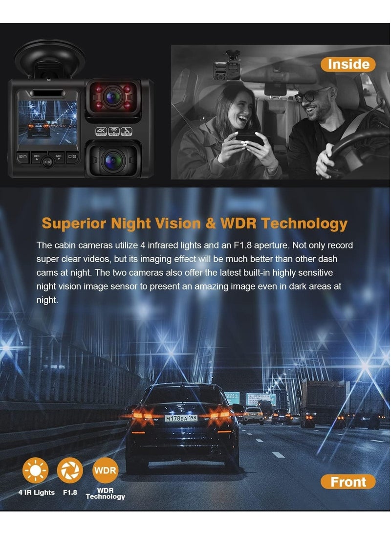 PRUVEEO - 2160P Dash Cam, Front and Inside 1080P Dual FHD, Single-Channel 2160P, Built-in WiFi and GPS, 24H Parking Monitor, 2 Inch LCD Camera, G-Sensor, with 64G Card - Image 1