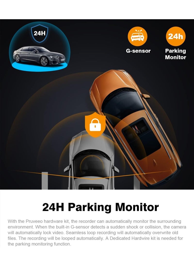 PRUVEEO - 2160P Dash Cam, Front and Inside 1080P Dual FHD, Single-Channel 2160P, Built-in WiFi and GPS, 24H Parking Monitor, 2 Inch LCD Camera, G-Sensor, with 64G Card - Image 1