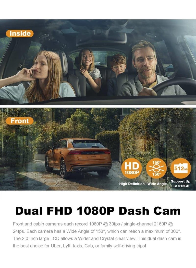 PRUVEEO - 2160P Dash Cam, Front and Inside 1080P Dual FHD, Single-Channel 2160P, Built-in WiFi and GPS, 24H Parking Monitor, 2 Inch LCD Camera, G-Sensor, with 64G Card - Image 1