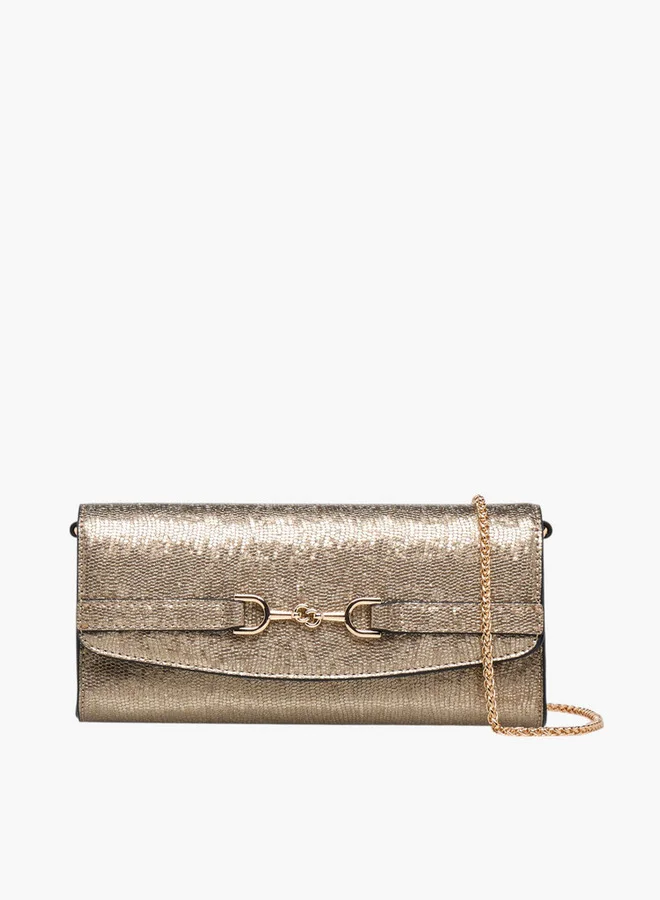 سيليست Metallic Textured Crossbody Bag with Chain Strap and Button Closure