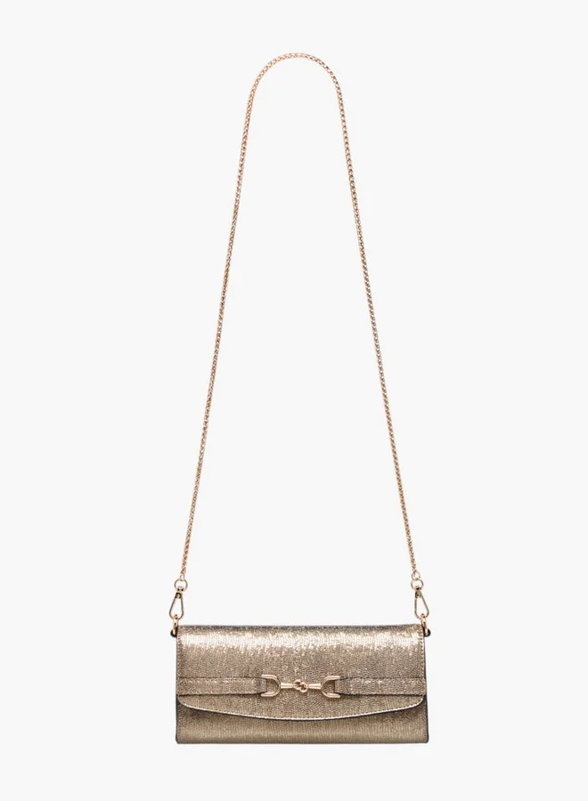 Celeste Metallic Textured Crossbody Bag with Chain Strap and Button Closure