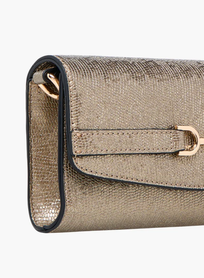 Celeste Metallic Textured Crossbody Bag with Chain Strap and Button Closure
