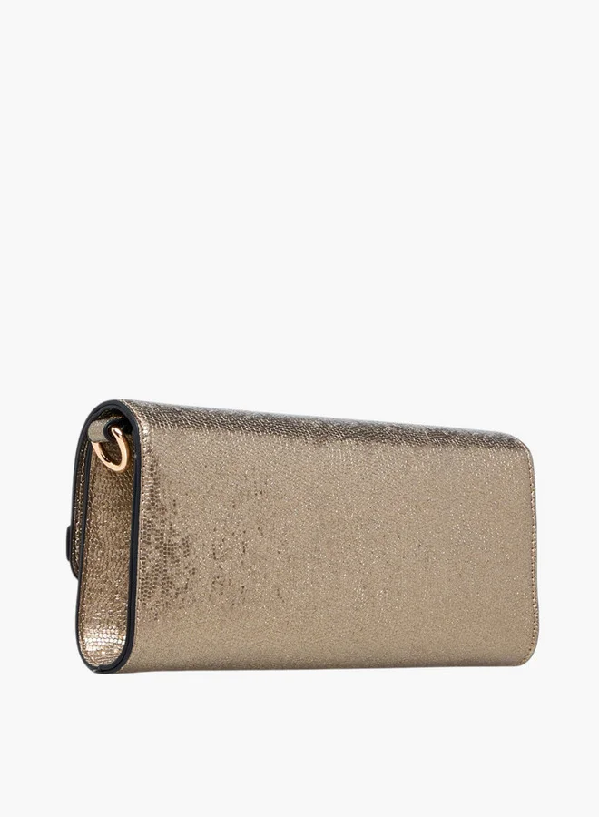 Celeste Metallic Textured Crossbody Bag with Chain Strap and Button Closure
