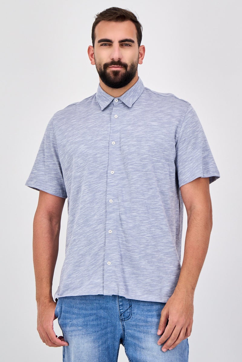 Celio قميص رجالي عادي قصير الأكمام بتصميم هيثير، رمادي - Image 1
