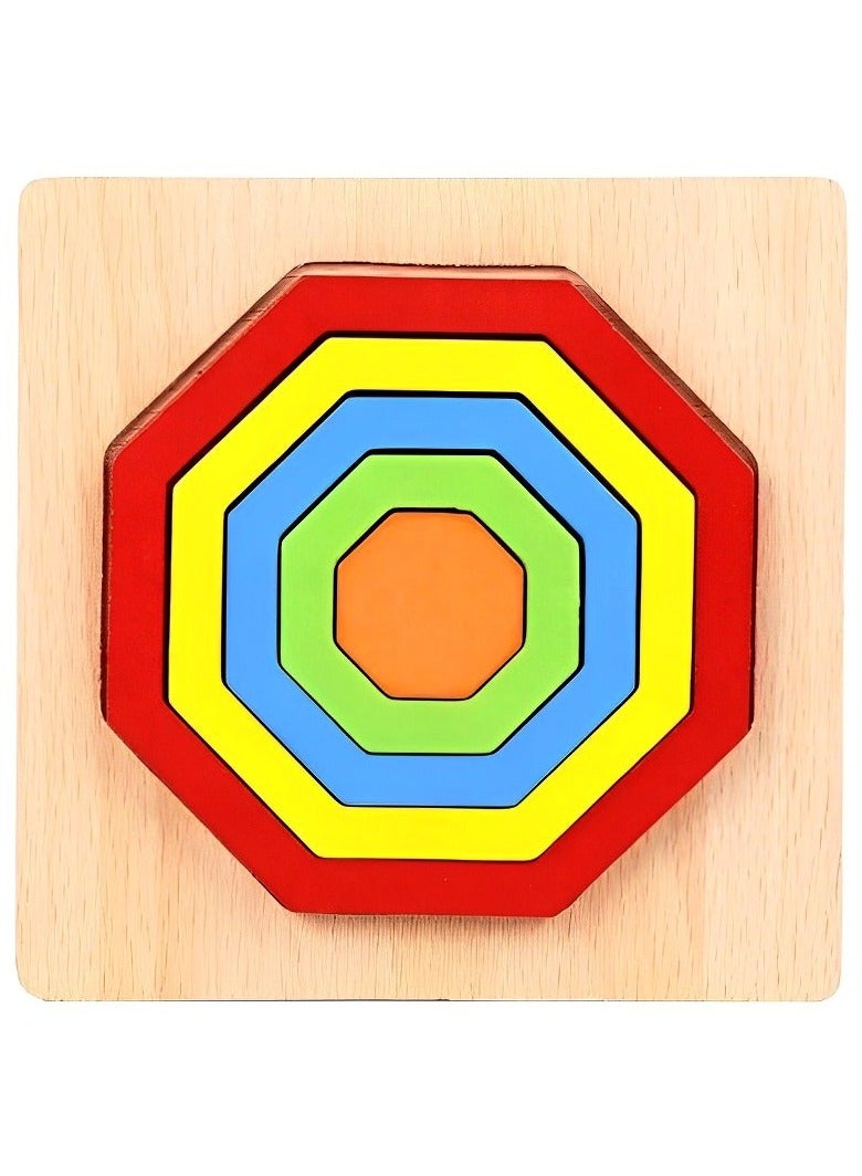ألغاز خشبية بتصميم ثلاثي الأبعاد بأشكال هندسية للأطفال الصغار، أدوات دعم التدريس للآباء والمعلمين، ألوان وأنماط جذابة، ألعاب تنمية المهارات الحركية من مونتيسوري، هدايا رائعة للأطفال (شكل المثمن) - Image 1