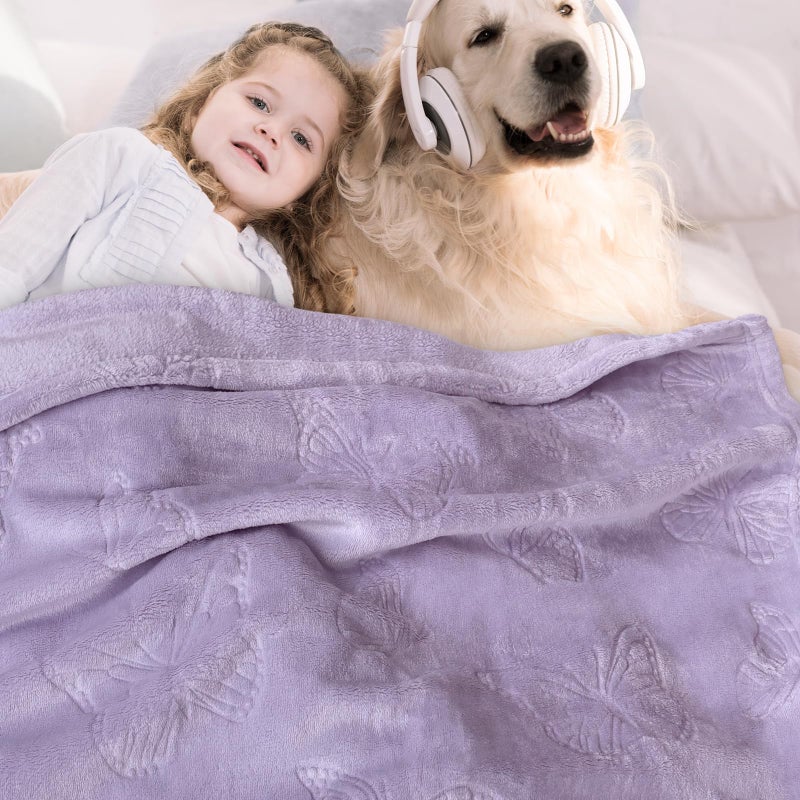 BORITAR Baby Blanket with Butterfly Design for Girls Ultra Soft Fleece Warm and Lightweight Blankets for Infant Toddler Newborn, 30x40 Inch, Purple - Image 4
