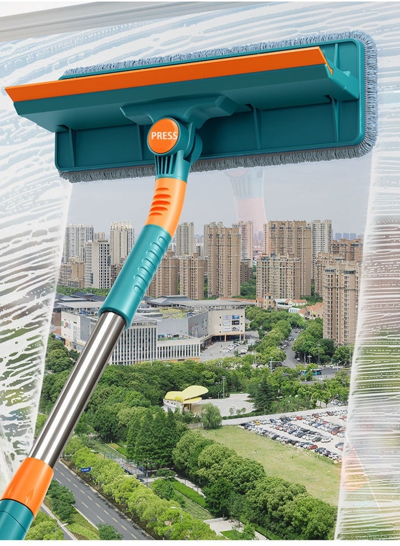 HOMESTAR Window Glass Cleaning Mop, Flexible Window Cleaning Kit With 134.5 cm Telescopic Pole , 2-in-1 Glass Scrubber and Squeegee, Telescopic Window Washing Equipment With Bendable Head, 180° Pivoting Head For Cleaning, Strong Absorption & Hang Hole, Glass Cleaning Tools For Indoor/Outdoor High Window,  27*134.5 cm - Image 1
