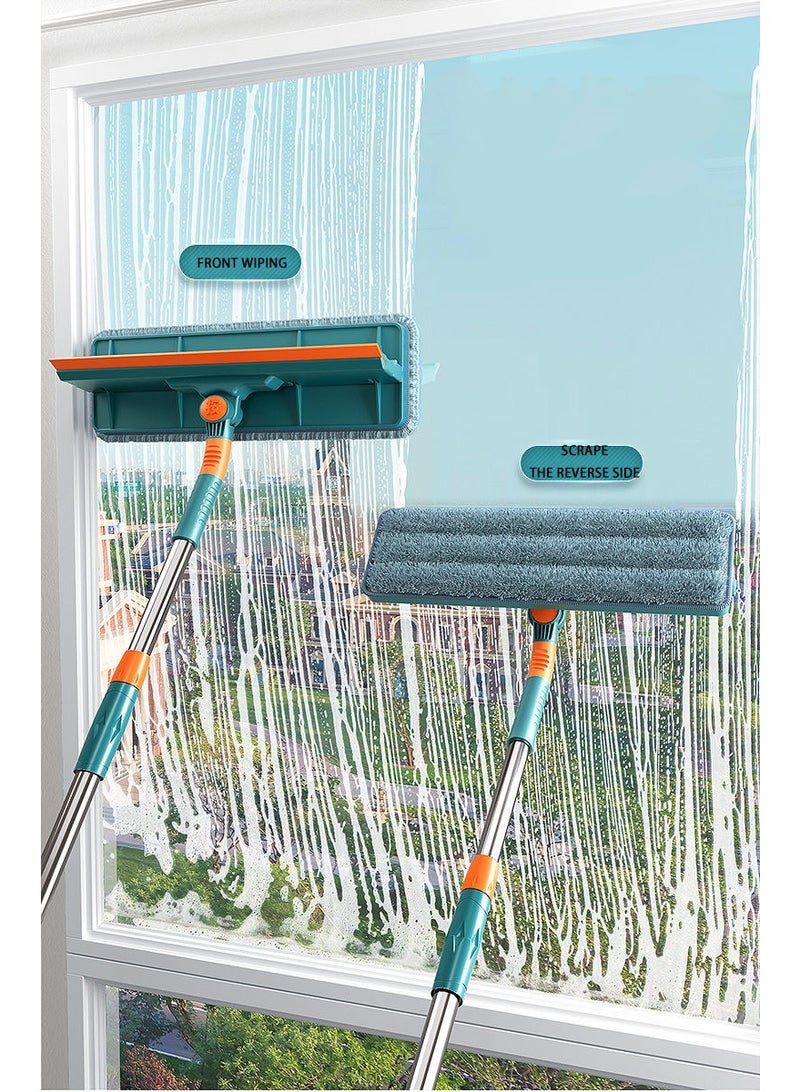 HOMESTAR Window Glass Cleaning Mop, Flexible Window Cleaning Kit With 134.5 cm Telescopic Pole , 2-in-1 Glass Scrubber and Squeegee, Telescopic Window Washing Equipment With Bendable Head, 180° Pivoting Head For Cleaning, Strong Absorption & Hang Hole, Glass Cleaning Tools For Indoor/Outdoor High Window,  27*134.5 cm - Image 2