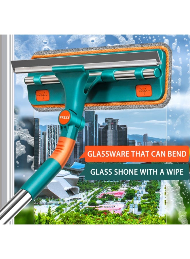 HOMESTAR Window Glass Cleaning Mop, Flexible Window Cleaning Kit With 134.5 cm Telescopic Pole , 2-in-1 Glass Scrubber and Squeegee, Telescopic Window Washing Equipment With Bendable Head, 180° Pivoting Head For Cleaning, Strong Absorption & Hang Hole, Glass Cleaning Tools For Indoor/Outdoor High Window,  27*134.5 cm - Image 4