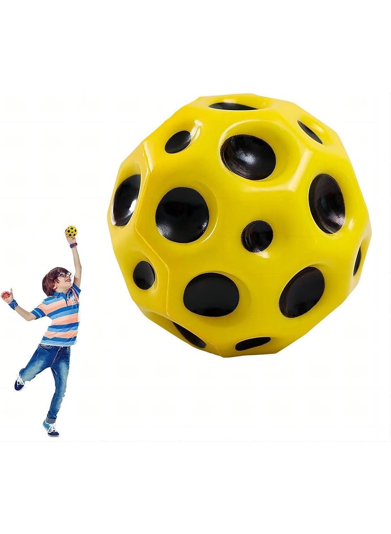 PLAYZO Moon Ball | Bouncy Ball | Porous Bouncy for Kids' Toy with Ultimate Bounce Fun |High Jumping Rubber Space Ball | Yellow - Image 1