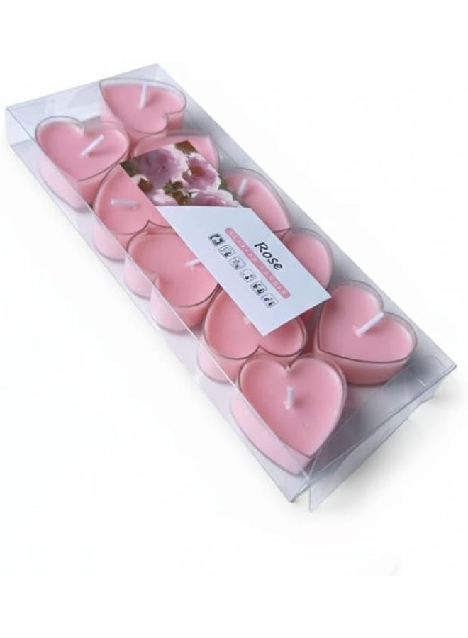 سبيس شوب عشر شموع حب على شكل قلب وشموع معطرة برائحة الورد شموع حب رومانسية لعيد الحب وطلب الزواج والزفاف وأعياد الميلاد والخطوبة وردي - Image 1