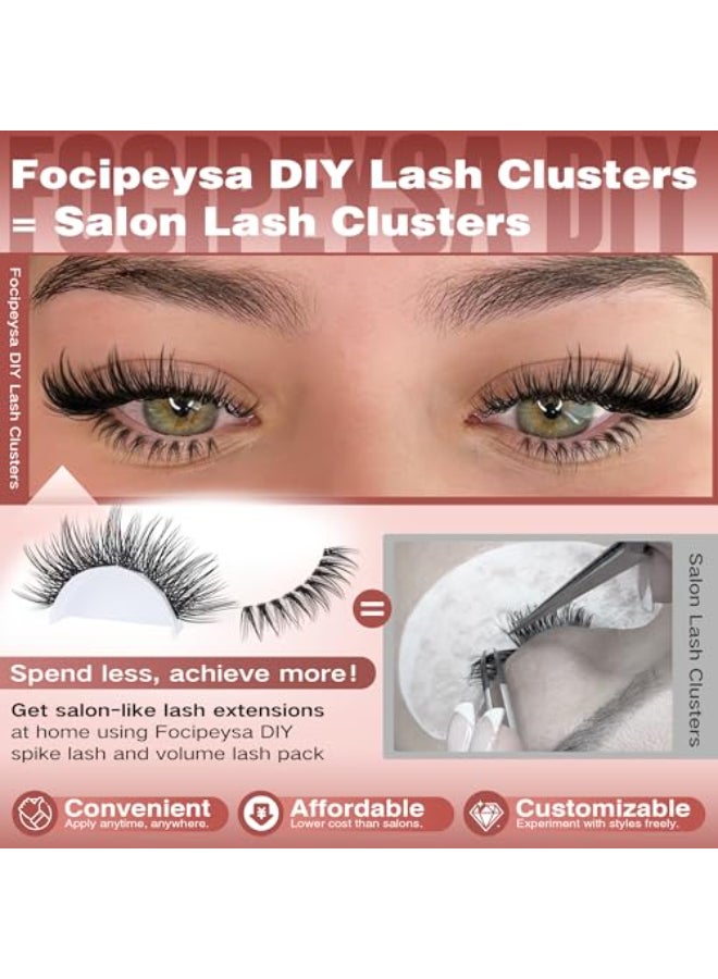 Focipeysa Volume Lash Clusters Wispy Eyelashes Extensions 1016mm Cluster Lash Extensions CCurl Lashes Extensions with Bottom Lashes Salon Effect Individual Eyelash DIY Eyelashes Clusters at Home - Image 3