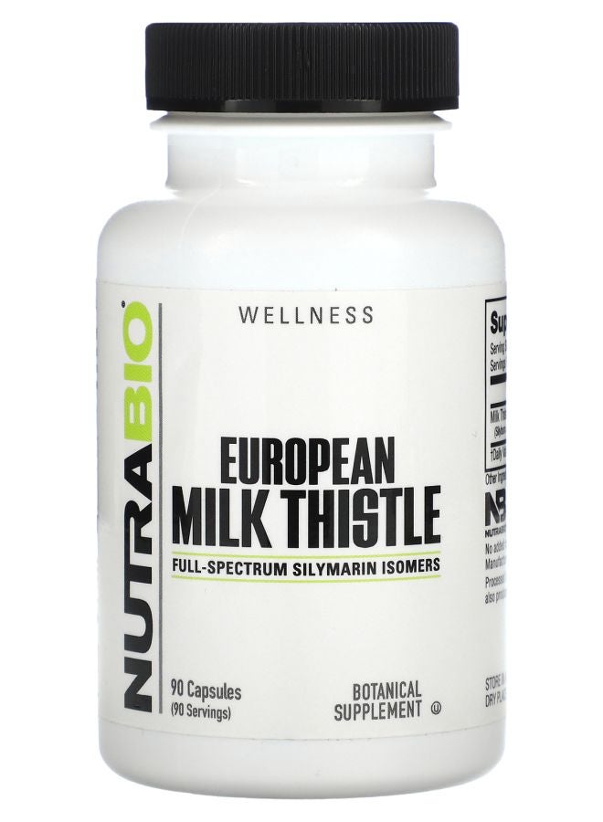 NutraBio European Milk Thistle 90 Capsules (241 mg per Capsule) - Image 1