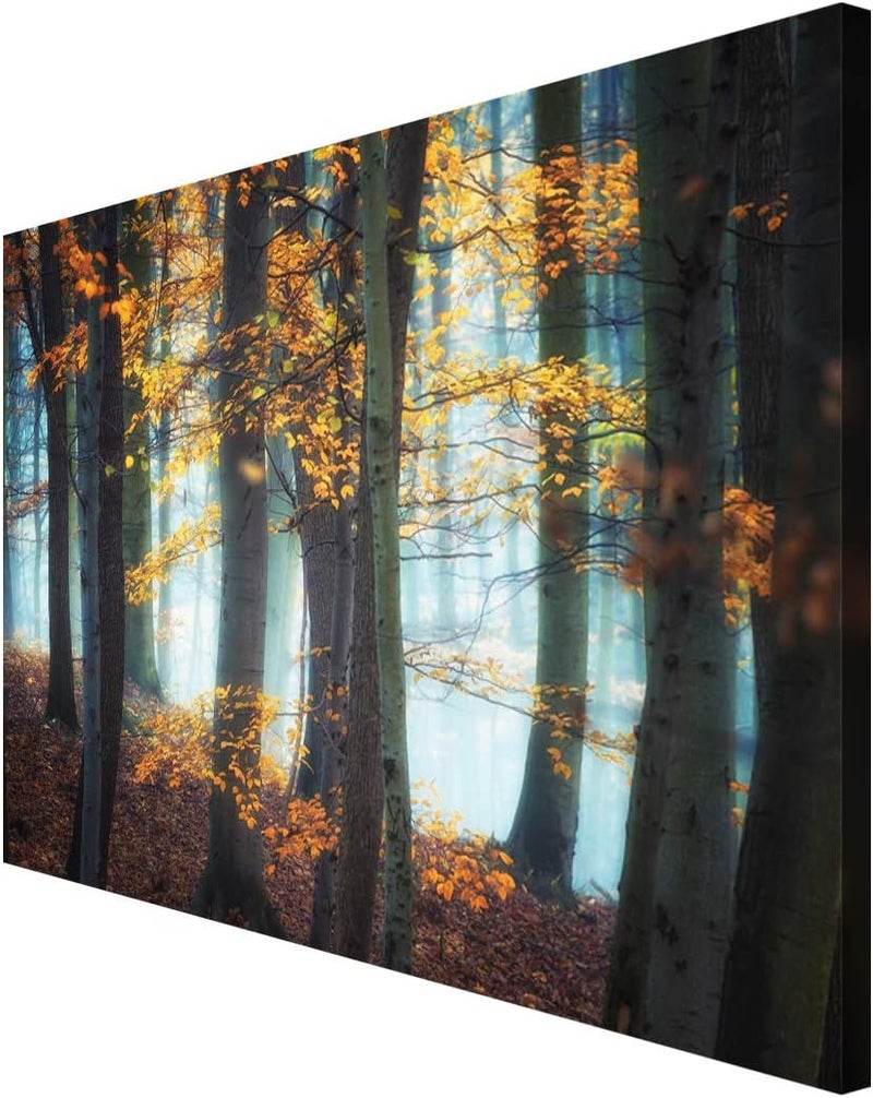 999Store Printed Yellow Leaves Trees and Foggy Forest Painting Wall Art (Canvas_18X30 Inches_Multi) - Image 4