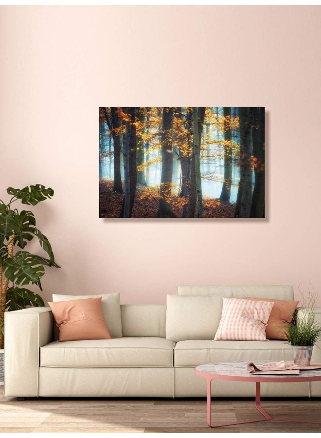 999Store Printed Yellow Leaves Trees and Foggy Forest Painting Wall Art (Canvas_18X30 Inches_Multi) - Image 1