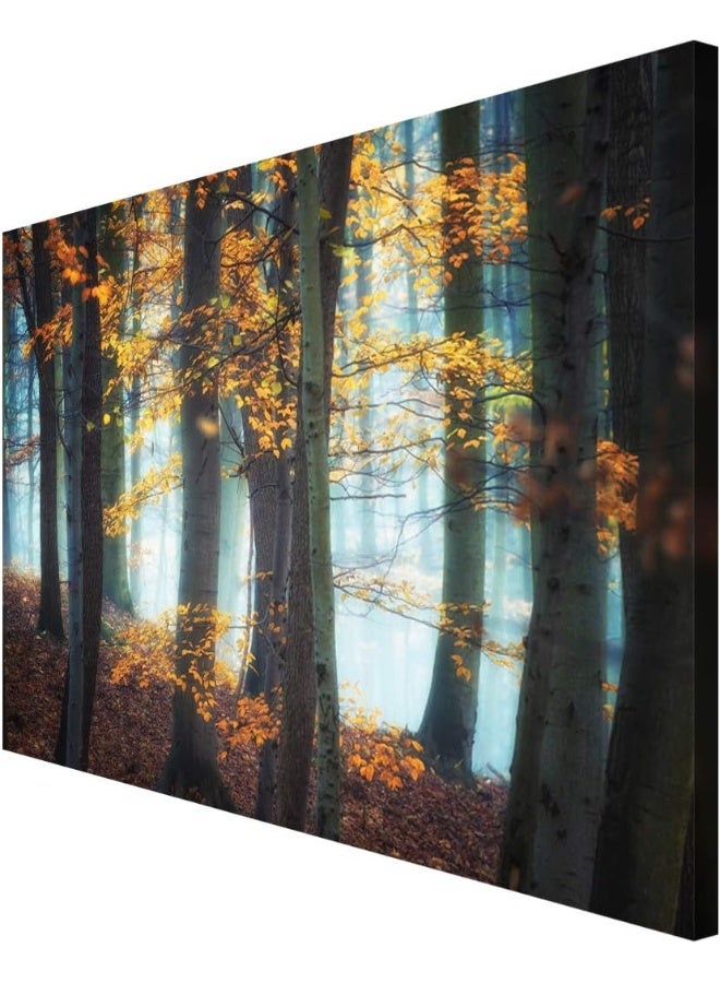 999Store Printed Yellow Leaves Trees and Foggy Forest Painting Wall Art (Canvas_18X30 Inches_Multi) - Image 3