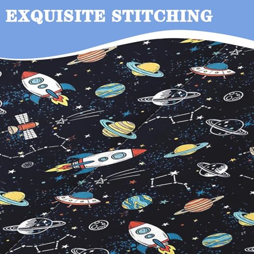 Nesker Zipper Bedding Twin Space Moon Universe Zip Up Bedding Set for Boys and Kids, Rockets Planets Stars 3 Pcs Comforter Bed in a Bag with Fitted Sheet and 2 Pcs Pillowcases - Image 5