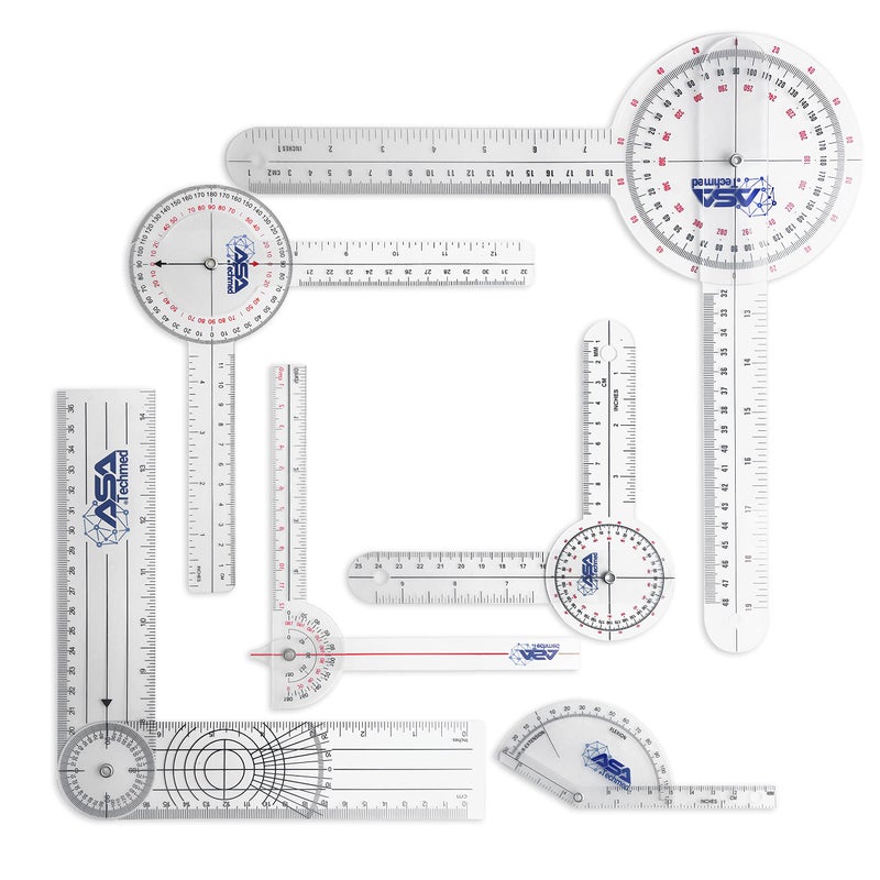 ASA TECHMED 6 Pcs 360Â° 12, 8 and 6 Inch Medical Spinal Goniometer Angle Protractor Angle Ruler - Image 1