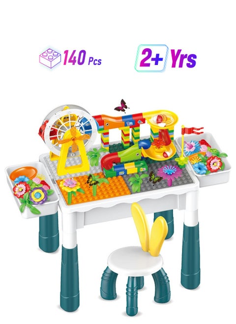Kids Activity Table Set,with two storage box，one chair and 140pcs skywheel building blocks, Water Table, Sand Table and Building Blocks Table for Toddlers Activity，Available in several sizes