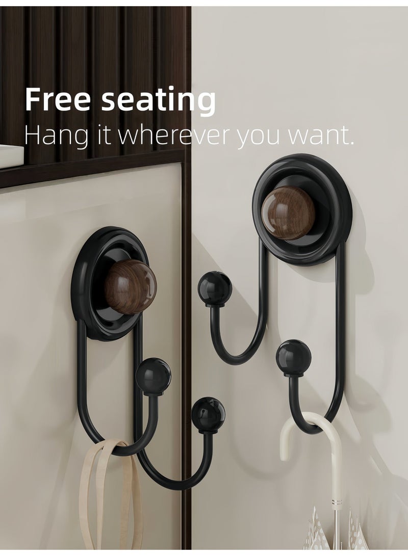Genie Jar 2 Pack Adhesive Wall Hooks Modern Wooden Coat Hooks Double Hook No Drill Wall Mounted Decorative Hooks for Bathroom Entryway Towel Bag Hanger - Image 4
