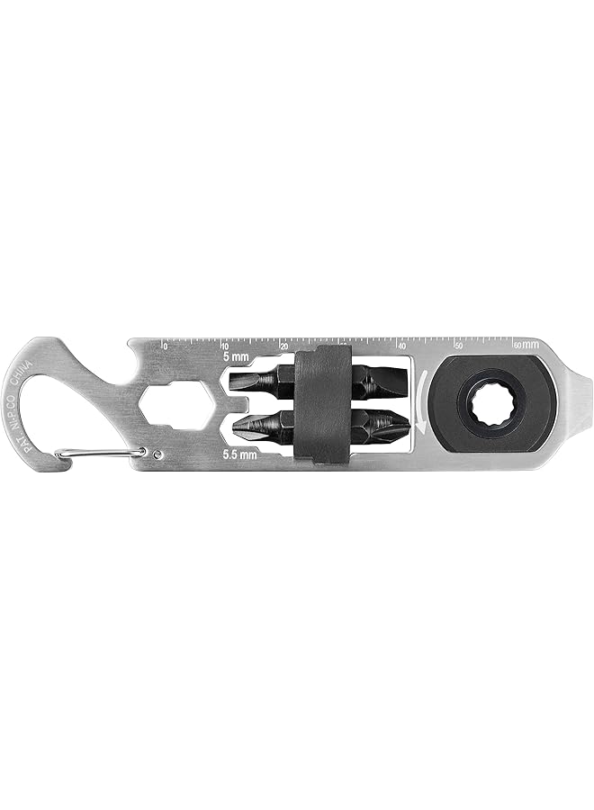NITE IZE Doohickey Ratchet Key Tool Stainless Steel 6 In 1 Multitool Multi Tool With Bottle Opener Carabiner Clip Wrenches Ruler Phillips Bits Flat Bits Ratchet Pry Tool & Scoring Point - Image 3