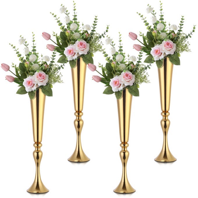 4 PCS GOLD VASE WEDDING CENTERPIECES FOR TABLES 225 TALL GOLD VASES FOR CENTERPIECES TABLE DECORATIVE METAL FLOWER STAND FOR WEDDING PARTY DINNER CENTERPIECE FOR ANNIVERSARY CEREMONY DECOR