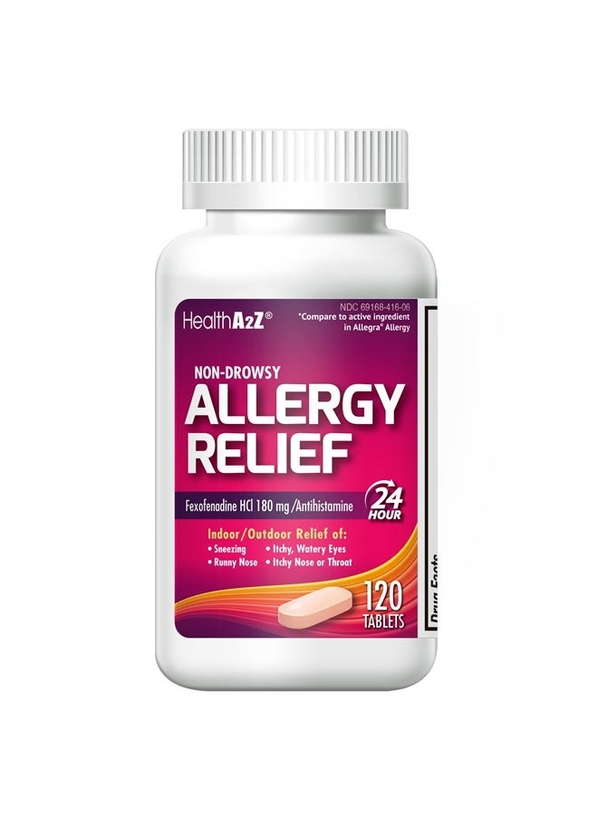 HealthA2Z Fexofenadine Hydrochloride 180mg, Antihistamine for Allergy Relief, Non-Drowsy, 24-Hour Antihistamine for Allergy Relief (120 Count (Pack of 1))  - Image 1