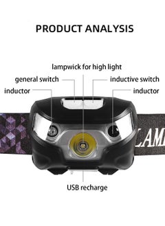 Generic LED Rechargeable Headlamp Bright Headlamp Flashlight with Motion Sensor Waterproof Zoomable Head Lights for Camping Running Climbing Hiking  - Image 3