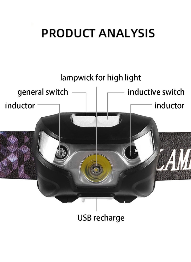 Generic - LED Rechargeable Headlamp Bright Headlamp Flashlight with Motion Sensor Waterproof Zoomable Head Lights for Camping Running Climbing Hiking - Image 1