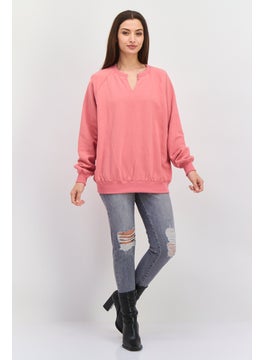NIA Women  Oversized V-Neck Long Sleeve Solid Sweatshirt, Pink  - Image 4