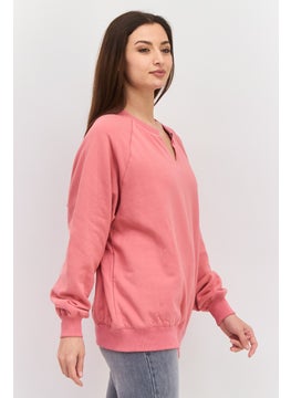 NIA Women  Oversized V-Neck Long Sleeve Solid Sweatshirt, Pink  - Image 2