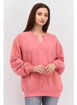 NIA Women  Oversized V-Neck Long Sleeve Solid Sweatshirt, Pink  - Image 1