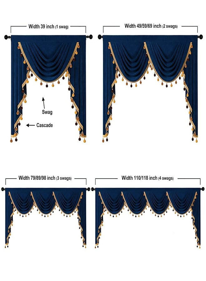 ELKCA ستارة ELKCA زرقاء داكنة مزدوجة الجوانب من المخمل بتصميم شلال مع شرابة بوم بوم لغرفة المعيشة، ستارة مخملية زرقاء داكنة لغرفة النوم، جيب للعمود (عرض 59، لوحة واحدة) - Image 5