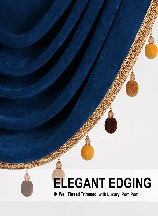 ELKCA ستارة ELKCA زرقاء داكنة مزدوجة الجوانب من المخمل بتصميم شلال مع شرابة بوم بوم لغرفة المعيشة، ستارة مخملية زرقاء داكنة لغرفة النوم، جيب للعمود (عرض 59، لوحة واحدة) - Image 3