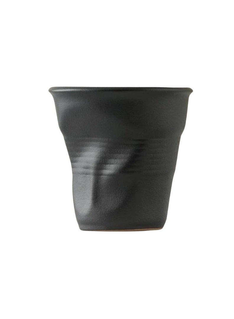 Liying Retro Ceramic Coffee Cup 75ml, Handmade Art design cup for coffee, Cappuccino, Tea (Black Matte)  - Image 1