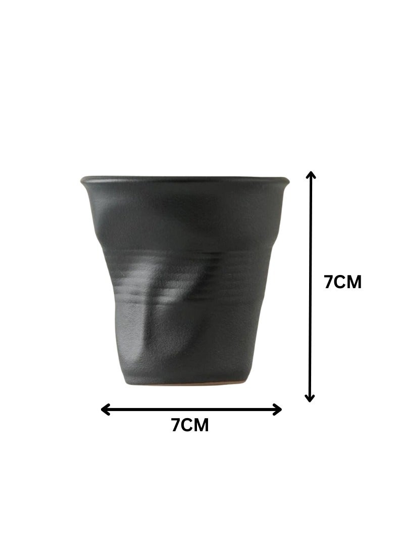 Liying Retro Ceramic Coffee Cup 75ml, Handmade Art design cup for coffee, Cappuccino, Tea (Black Matte)  - Image 2