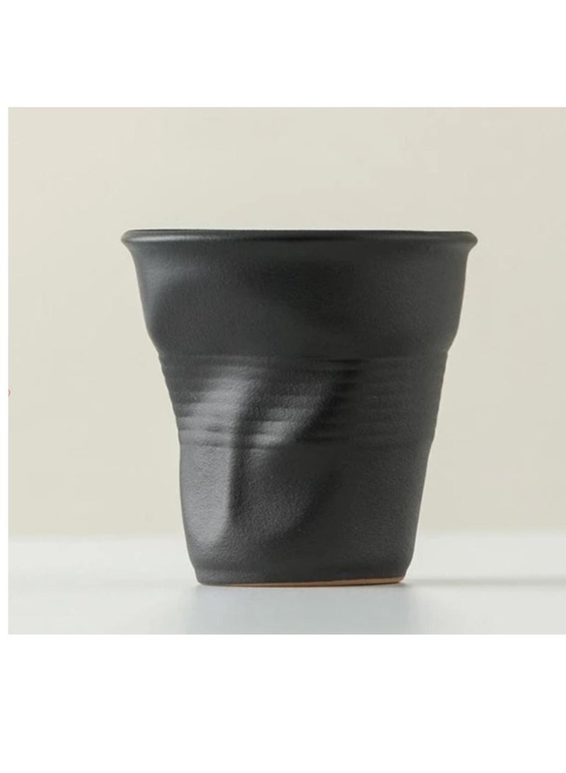 Liying Retro Ceramic Coffee Cup 75ml, Handmade Art design cup for coffee, Cappuccino, Tea (Black Matte)  - Image 3