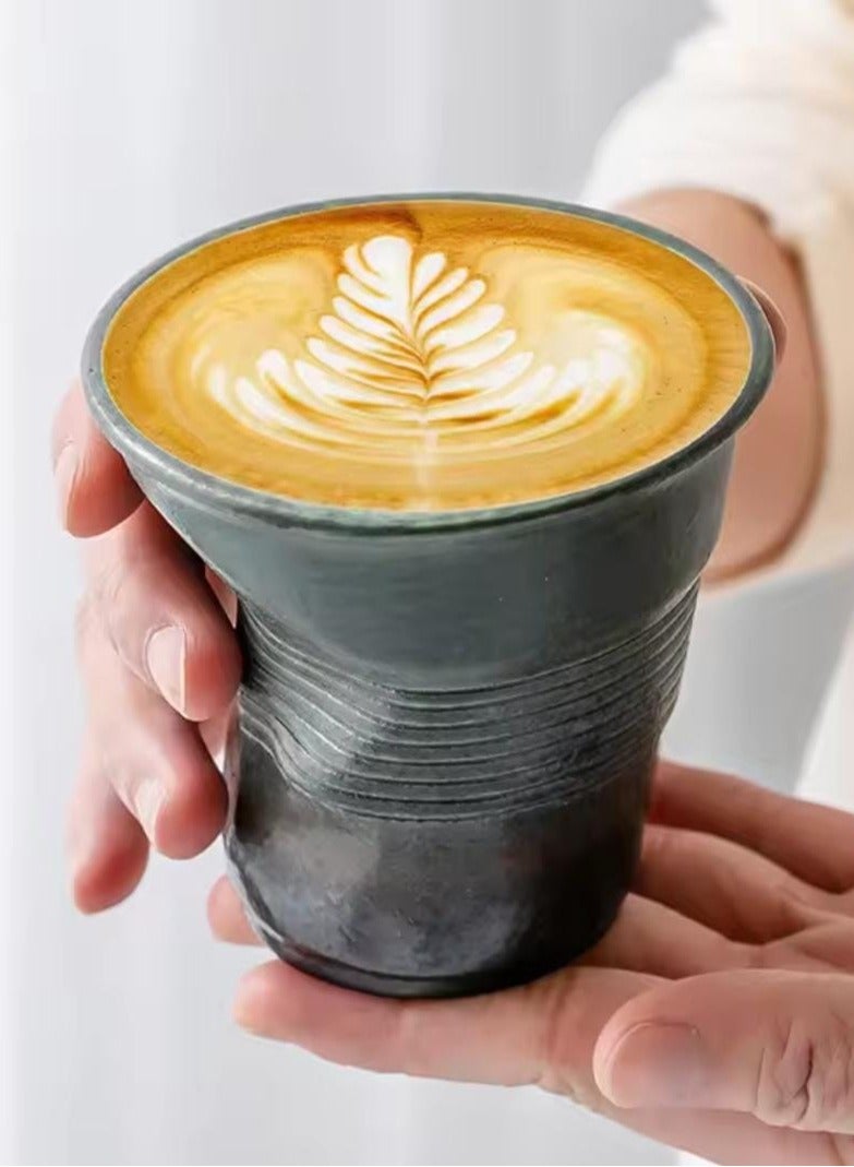Liying Retro Ceramic Coffee Cup 75ml, Handmade Art design cup for coffee, Cappuccino, Tea (Black Matte)  - Image 5