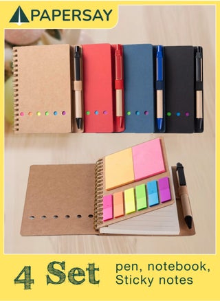 Spiral Notebooks for  Note Taking 4 Packs Small Notebooks with Pen in Holder and Sticky Notes, Page Marker Colored Index Tabs Flags (4 Colors Black/Red/Brown/Blue 4 Packs) - pzsku/ZDA98FEC313A42676C704Z/45/1749987215/bce21a2d-7cfa-434b-b6cc-67822323eb2e